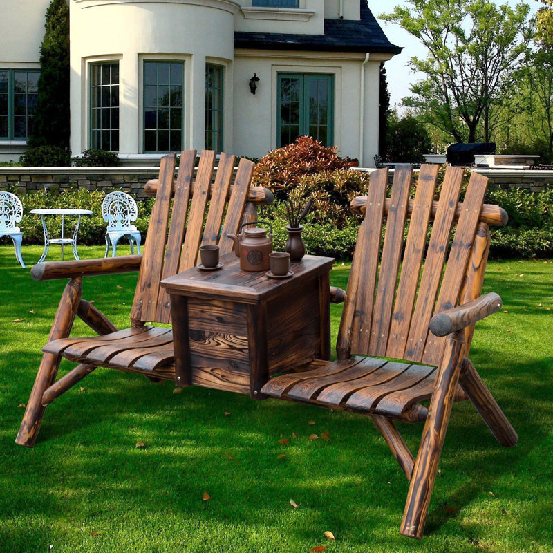 Gwen Solid Wood Double Adirondack Chair With Table 